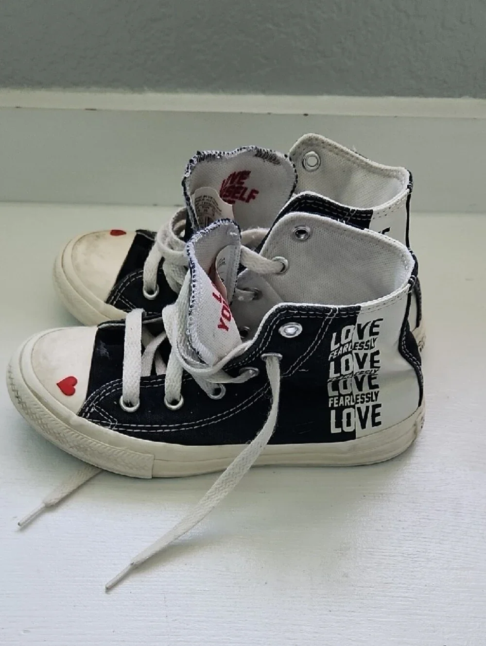Converse Kids Black High-Top Sneakers with Red Heart Accents
